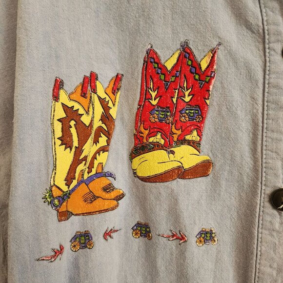 Cowboy Boot Embroidered Button-Up Shirt By Prenzi - Picture 5 of 10